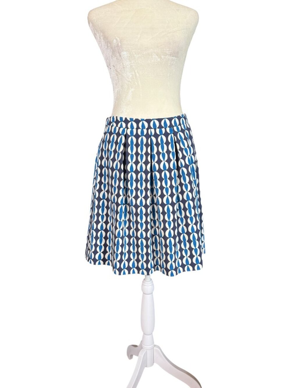 Boden women's blue and white geometric pattern A-line stretchy skirt size 4R